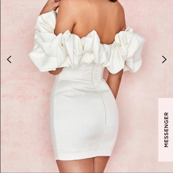 House of CB Selena Ivory Satin Ruffle Strapless Dress